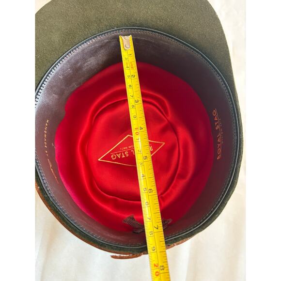 Royal Stag Custom Handmade Hat Green Velvet Leather Strap Red Interior